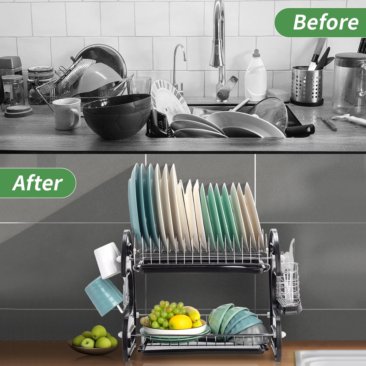 Black 2-Tier Plastic Dish Drainer E397681