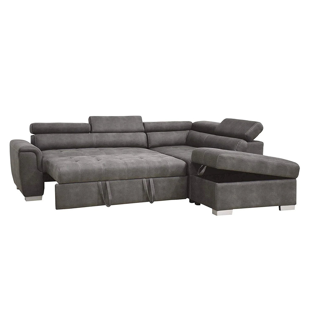 Gray Microfiber Sectional Sleeper Sofa and Ottoman K982