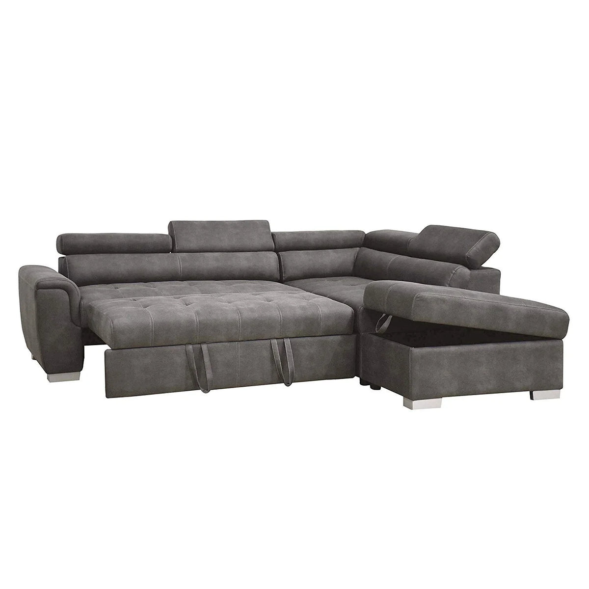 Gray Microfiber Sectional Sleeper Sofa and Ottoman K982