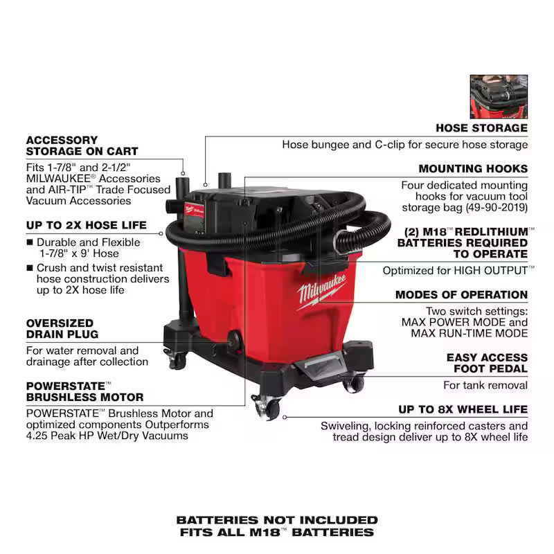 9 Gal. Cordless Wet/Dry Shop Vacuum with Brush, Crevice and Nozzle Kit K866