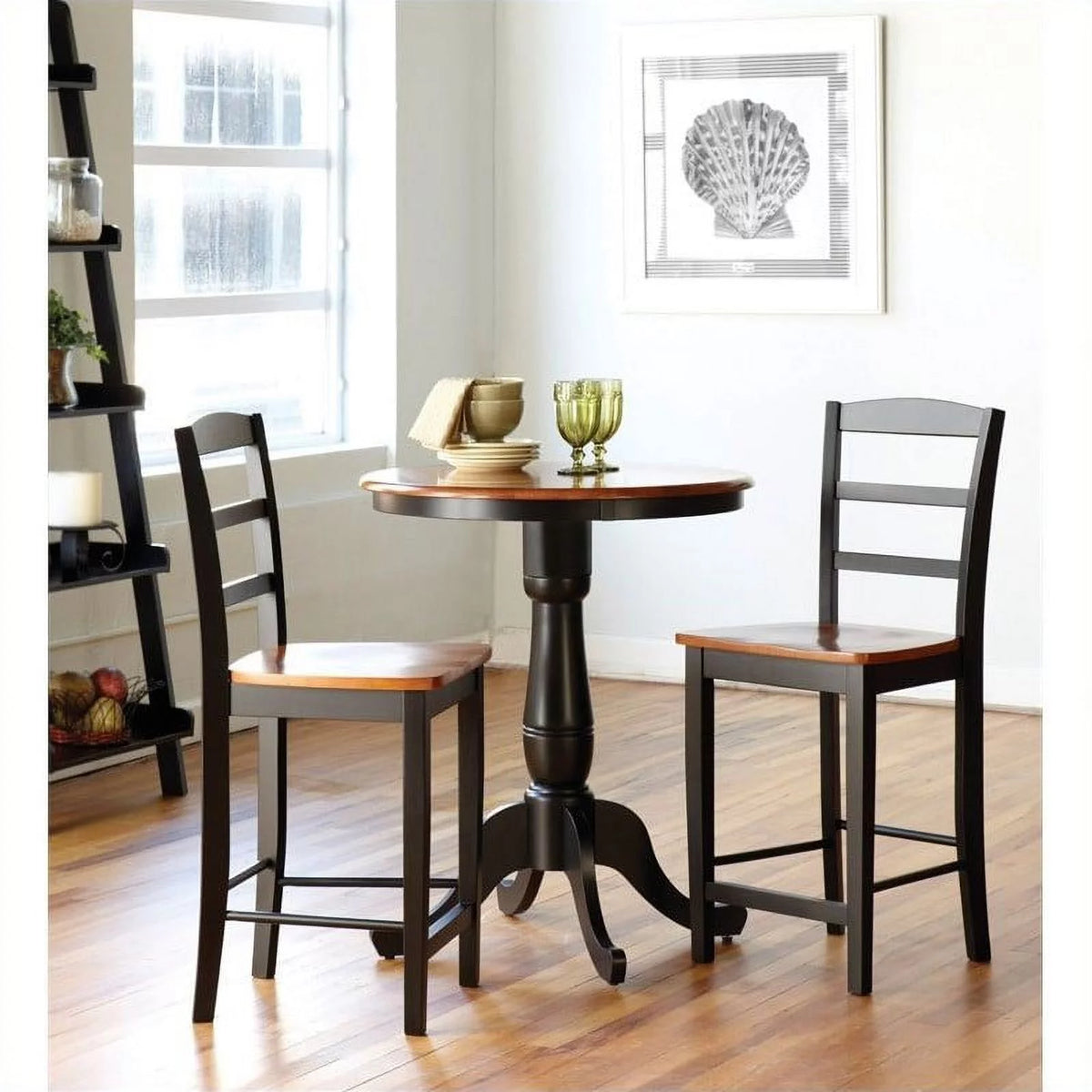 3-Piece Round Counter Height Dining Table with 2 Stools Q990