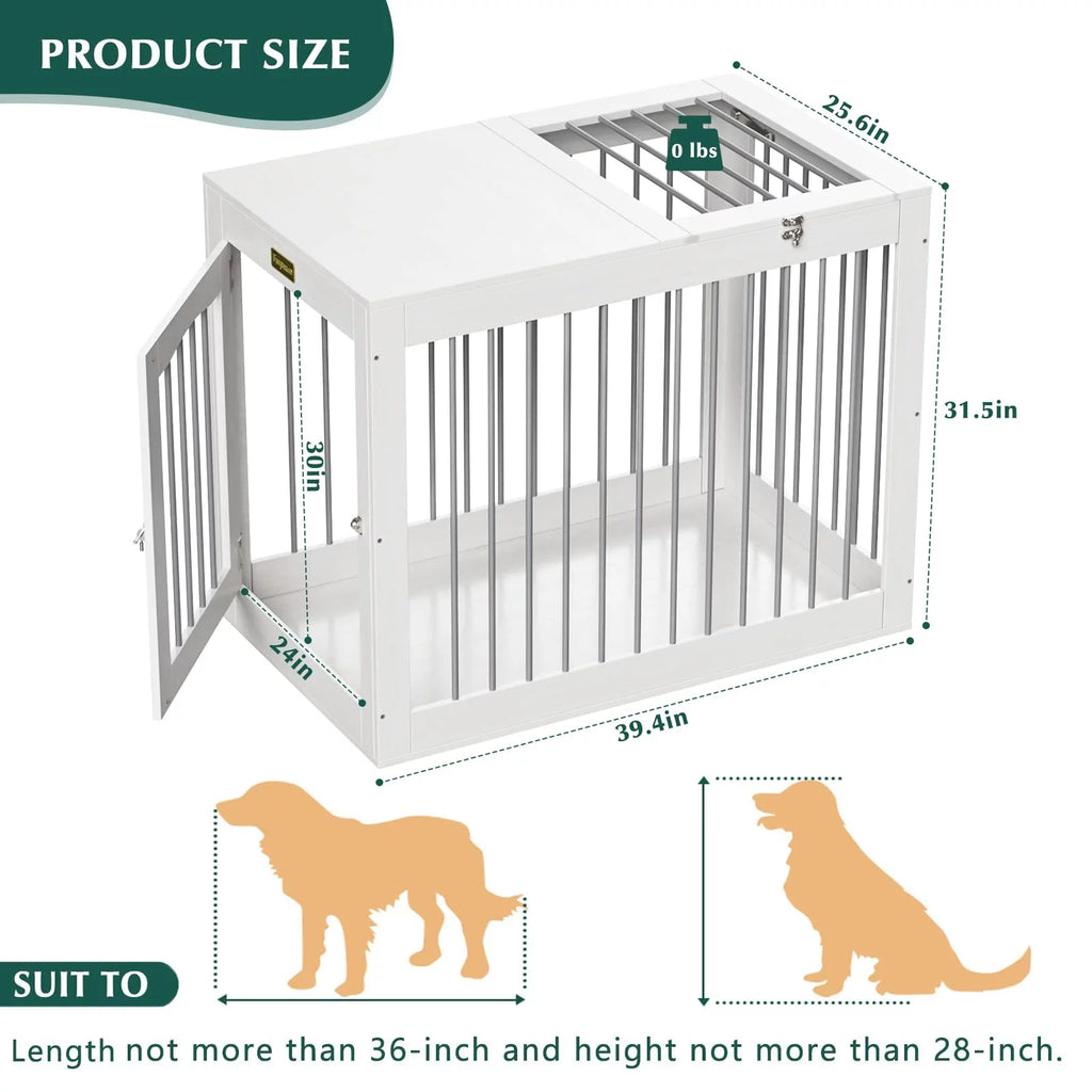 White Wooden Dog Crate with Double Doors F2627