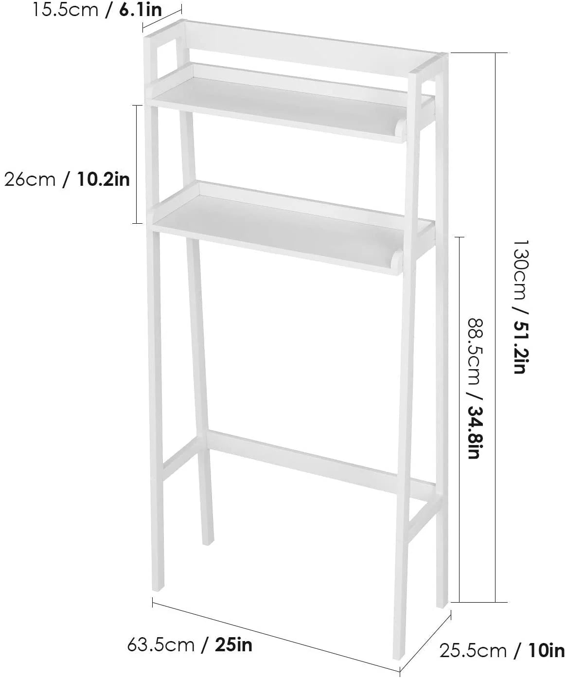 2-Tier White Over the Toilet Bathroom Shelf M94050