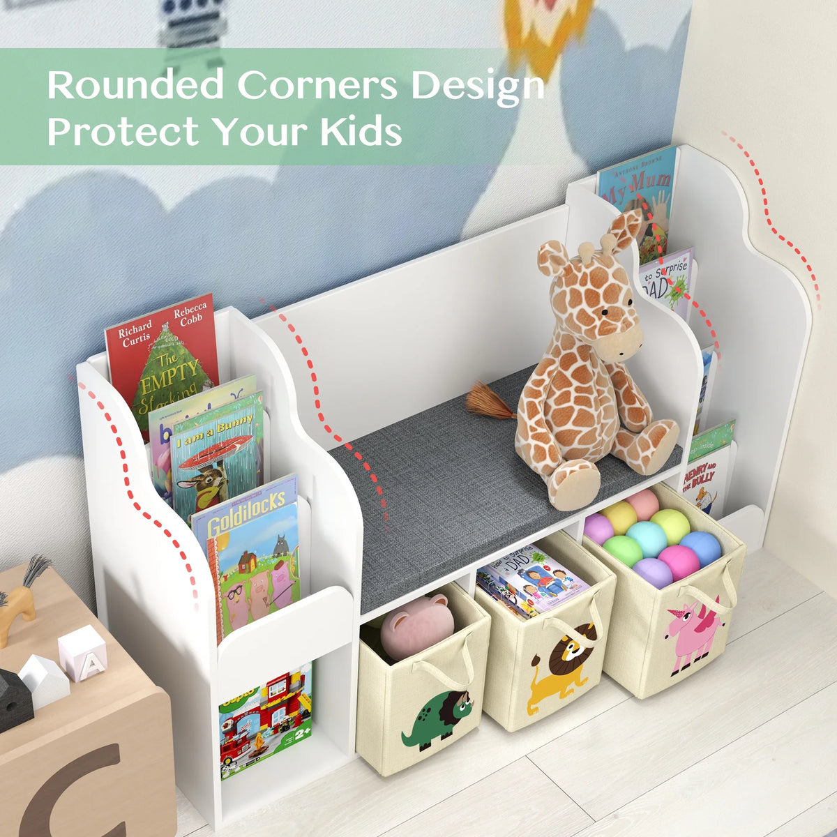 Kids Bookshelf with Reading Nook and Toy Storage I536189