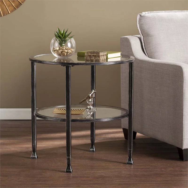 Round Glass Top Metal End Table Set of 2 Y71175
