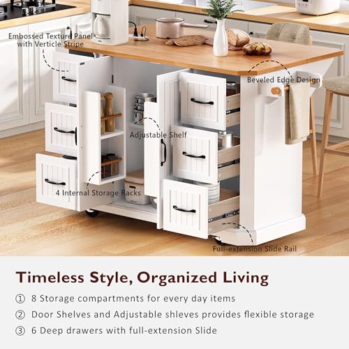 White Rolling Kitchen Storage Island with Power Outlet O1671