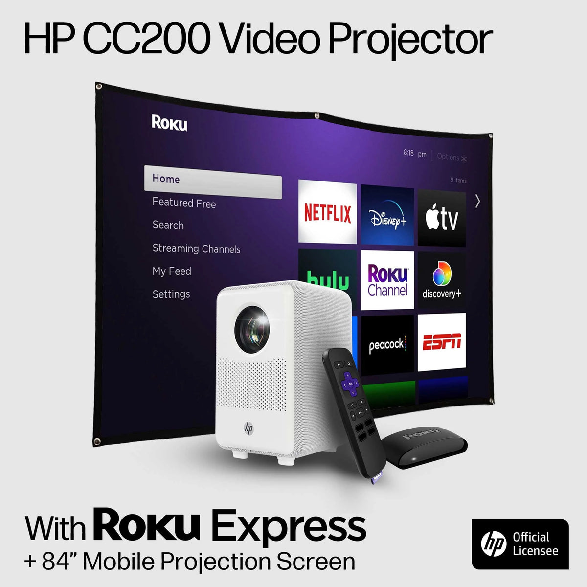 FHD LCD LED Projector with Streaming Player and 84 Projection Screen T220131