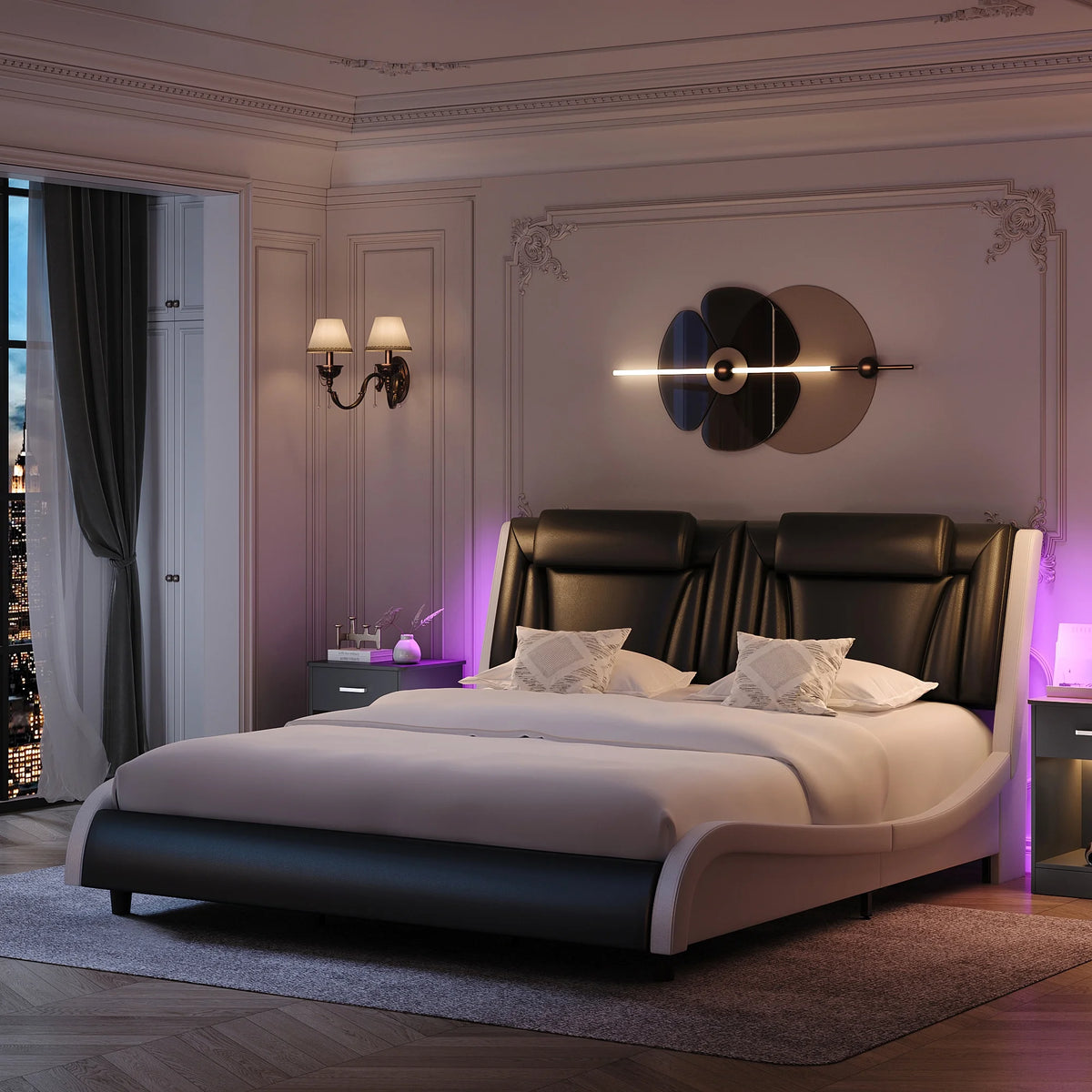 White Queen LED PU Leather Upholstered Platform Bed I869