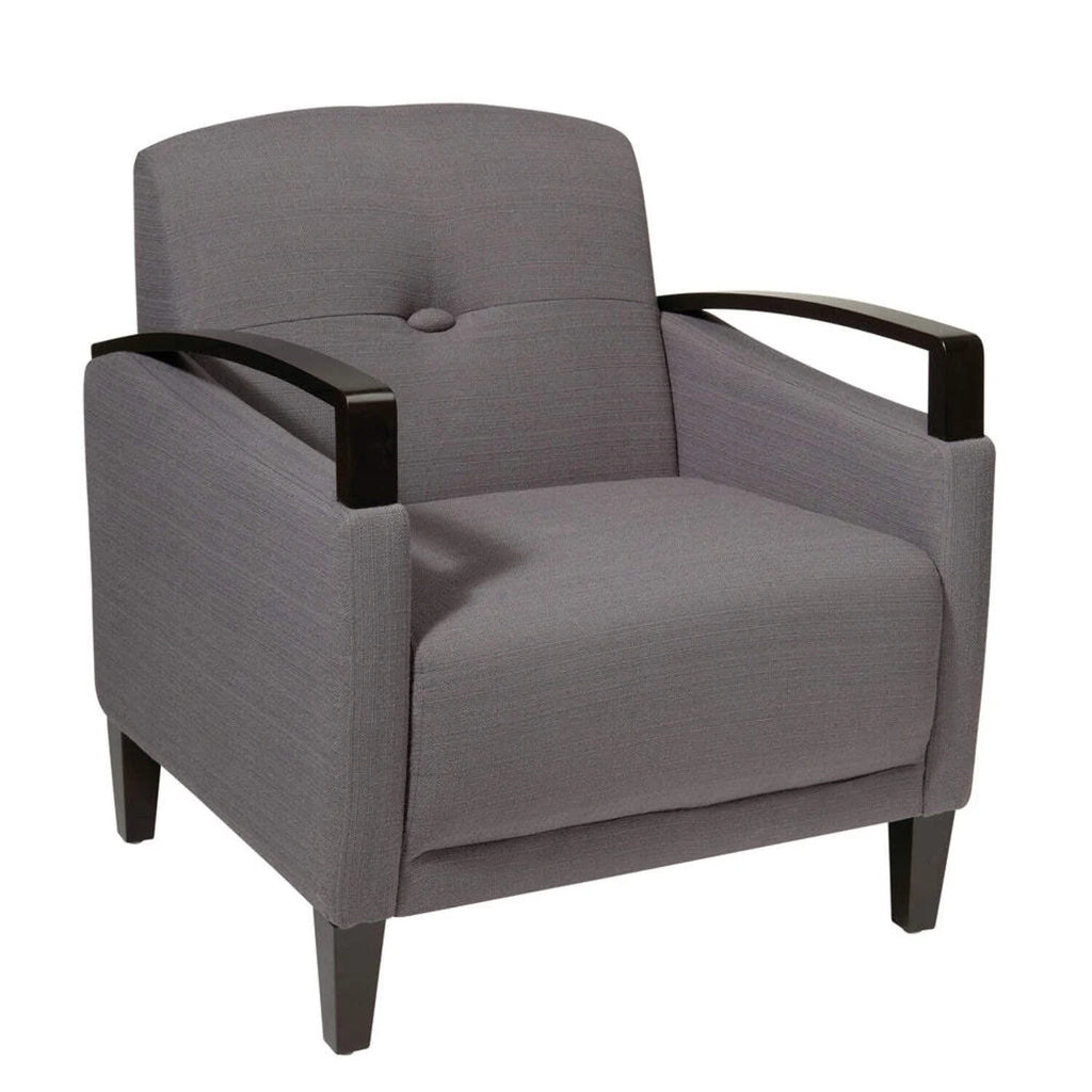 Charcoal Chair with Woven Fabric and Wood Arms F324