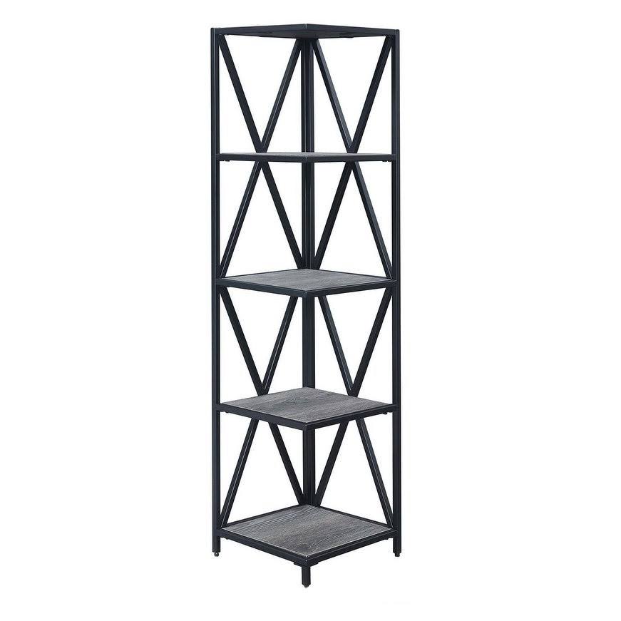 Weathered Grey Black 5-Tier Corner Bookcase I56147