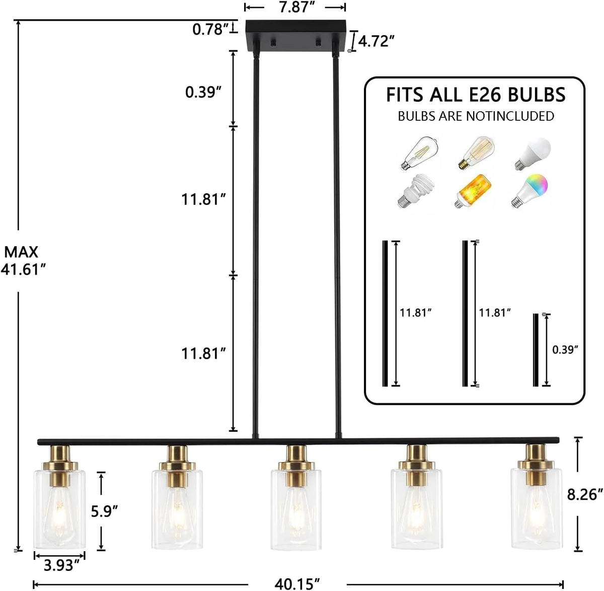 5 Lights Clear Glass Shade Island Light M40661