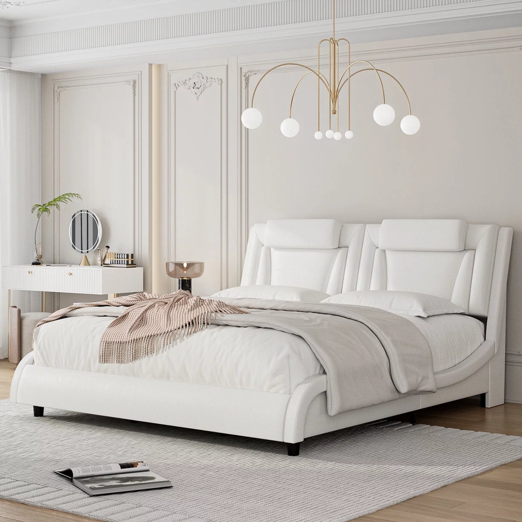 White Queen LED PU Leather Upholstered Platform Bed I869
