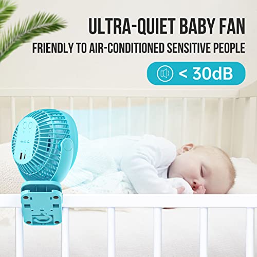 Clip on Fan with LED Light, 12000mAh Battery Operated Rechargeable Fan, Blue Q90933