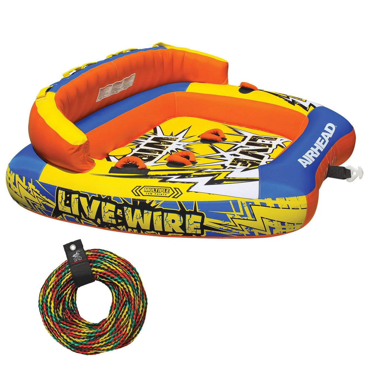 Inflatable 1-3 Rider Towable Tube + 60' Tow Rope E9404