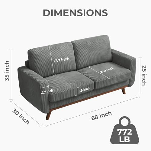 Dark Gray Corduroy Loveseat Sofa with Solid Wood H992