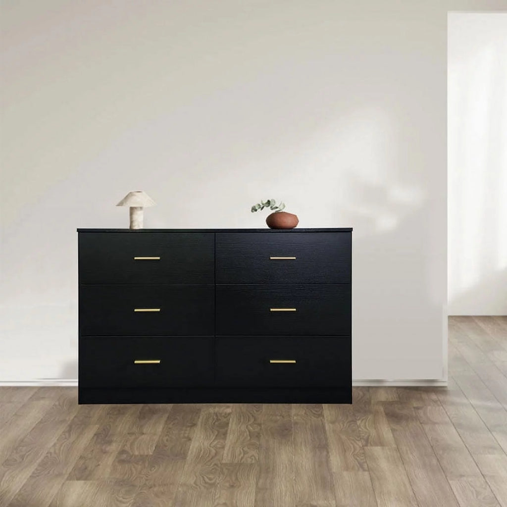 Black 6 Drawer Dresser with Doors W193