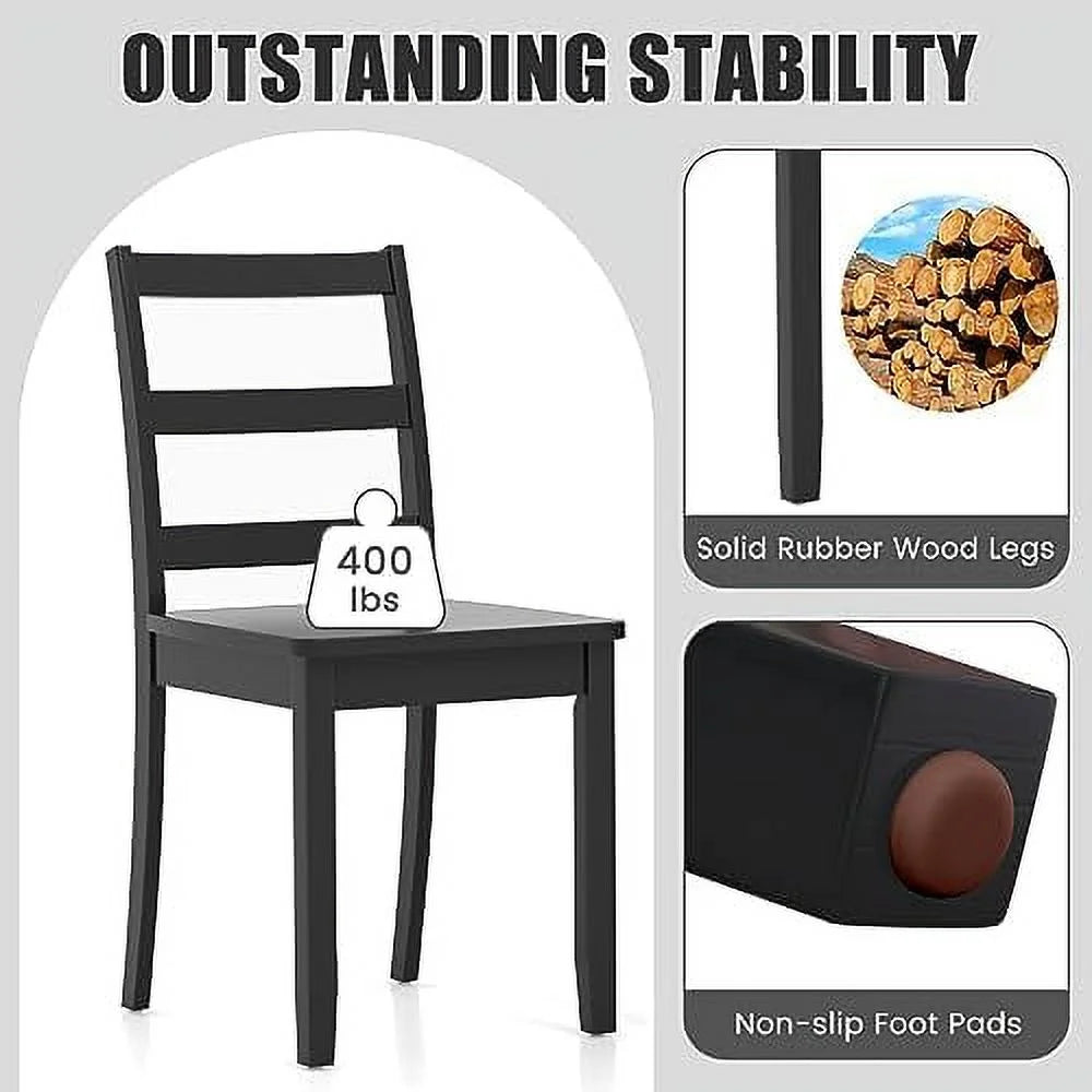 Dining Chairs Set of 2 Ladder Back Solid Rubber Wood Legs T278314