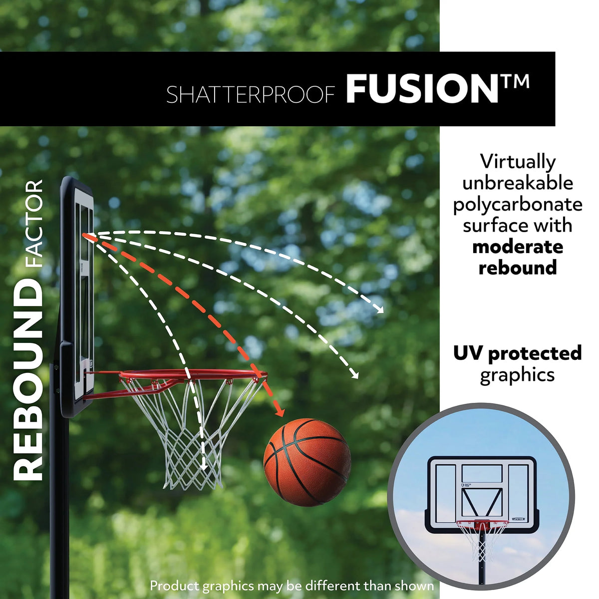 Adjustable Portable Basketball Hoop, 46 inch Polycarbonate O789201