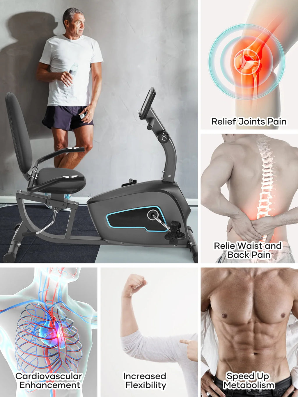 Indoor Recumbent Exercise Bike with Adjustable Seat H270782
