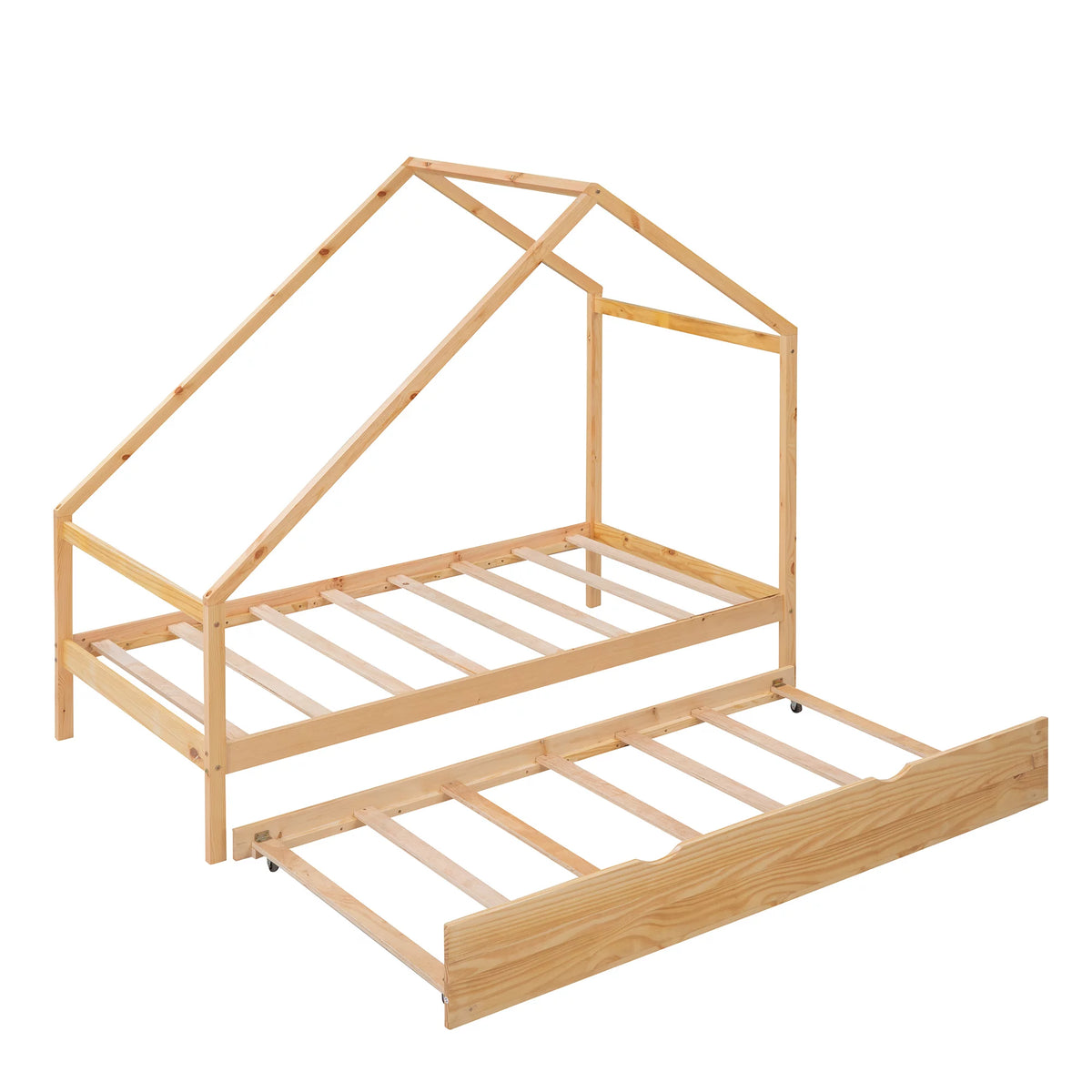 Twin Size Wooden House Bed with Trundle F607