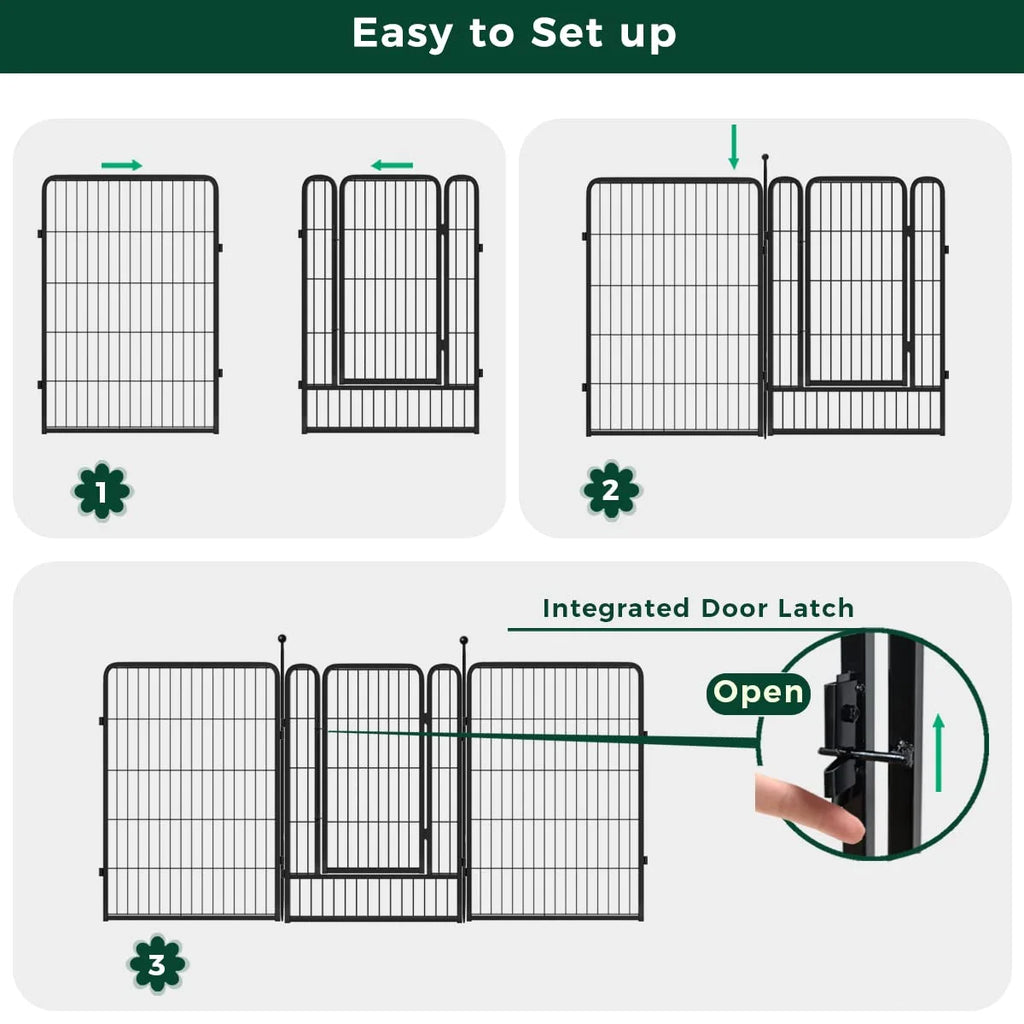 32 Panels 72ft (L)×40in (H) Black Metal Garden Fence with 2 Gates L765786