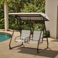 3-Person Outdoor Porch Swing with Adjustable Canopy, Charcoal Black I5878