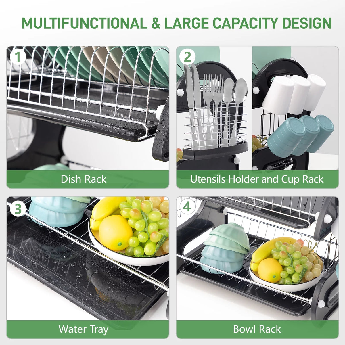 Black 2-Tier Plastic Dish Drainer E397681