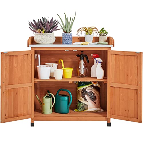 Brown Wooden Potting Bench Table with Removable Shelf Q37120
