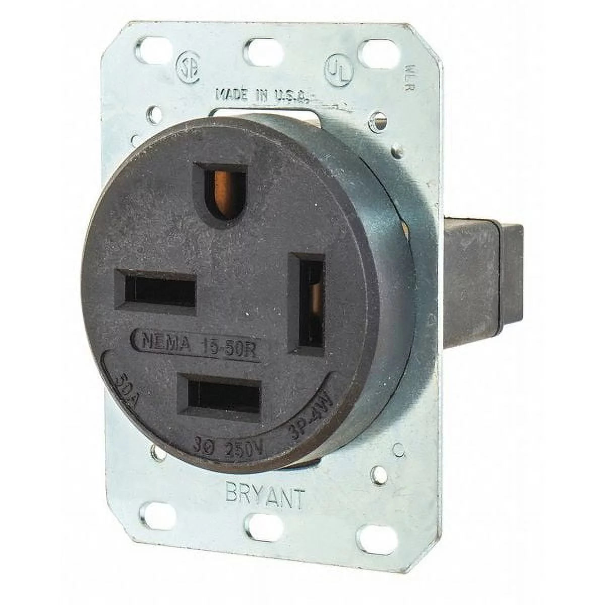 50 A 250V AC Flush Mount Single Outlet Receptacle, Black U3045
