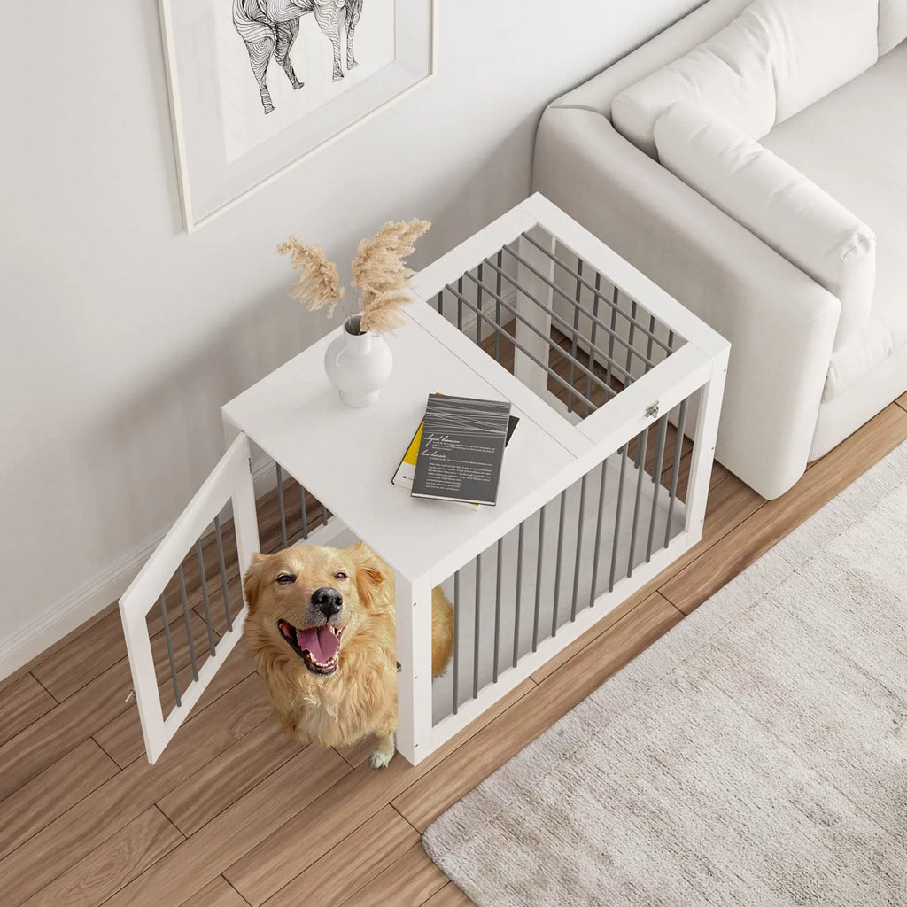 White Wooden Dog Crate with Double Doors F2627