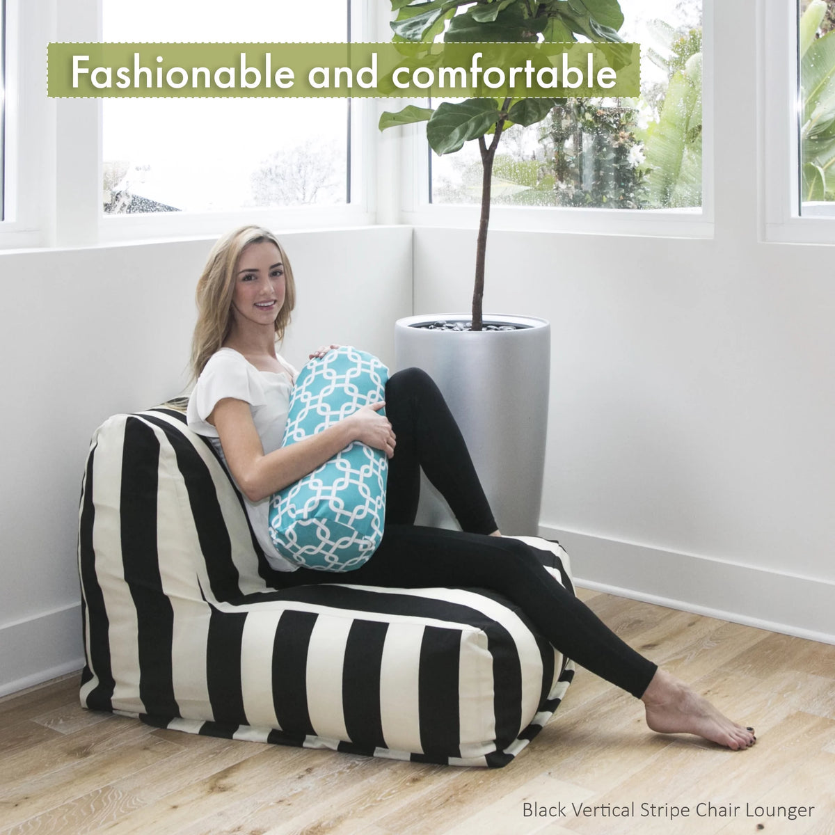 Black Indoor Outdoor Chair Lounger Bean Bag 36 in L x 27 in W x 24 in H U67931