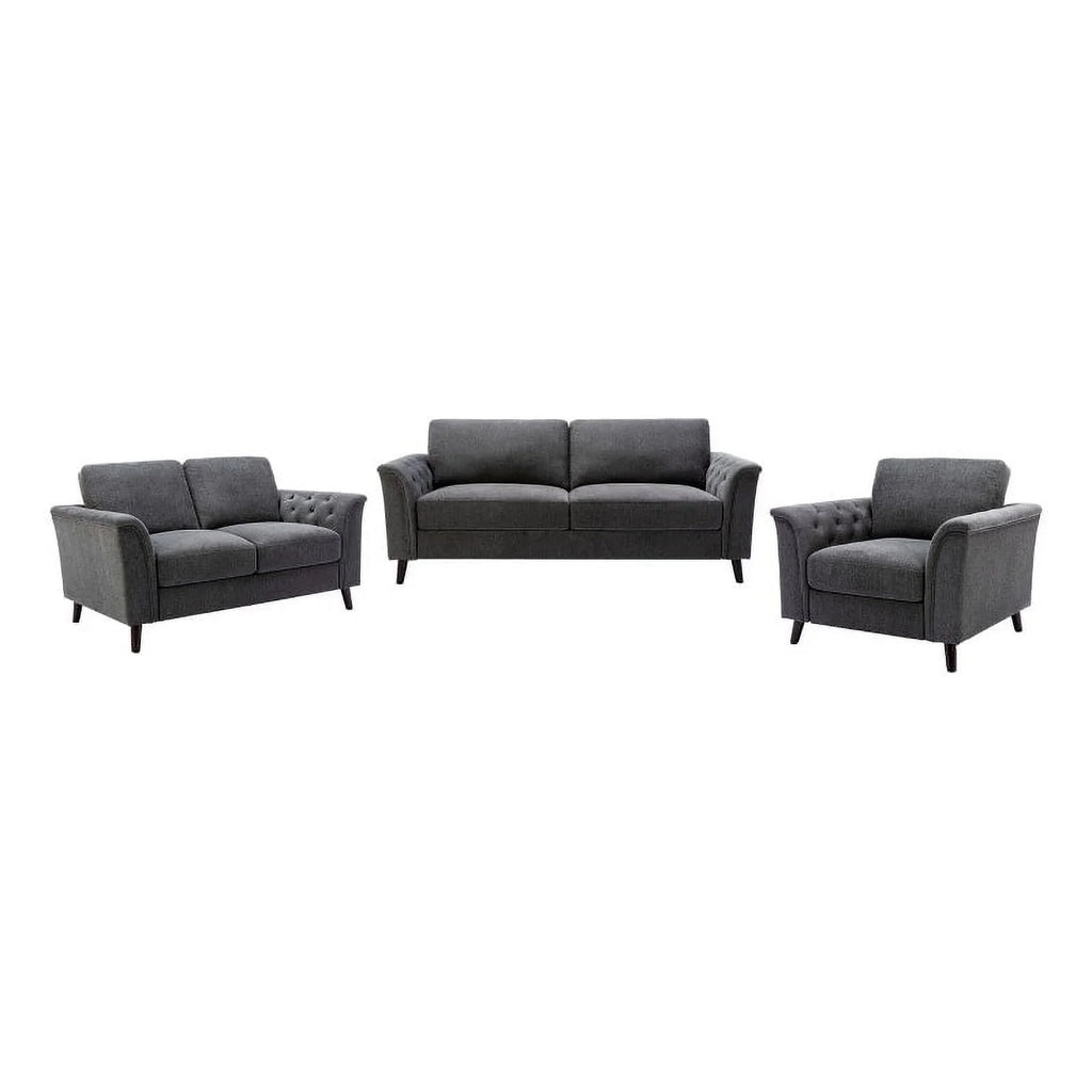 3-Piece Linen Fabric Sofa Set with Tufted Arms in Dark Gray A133418