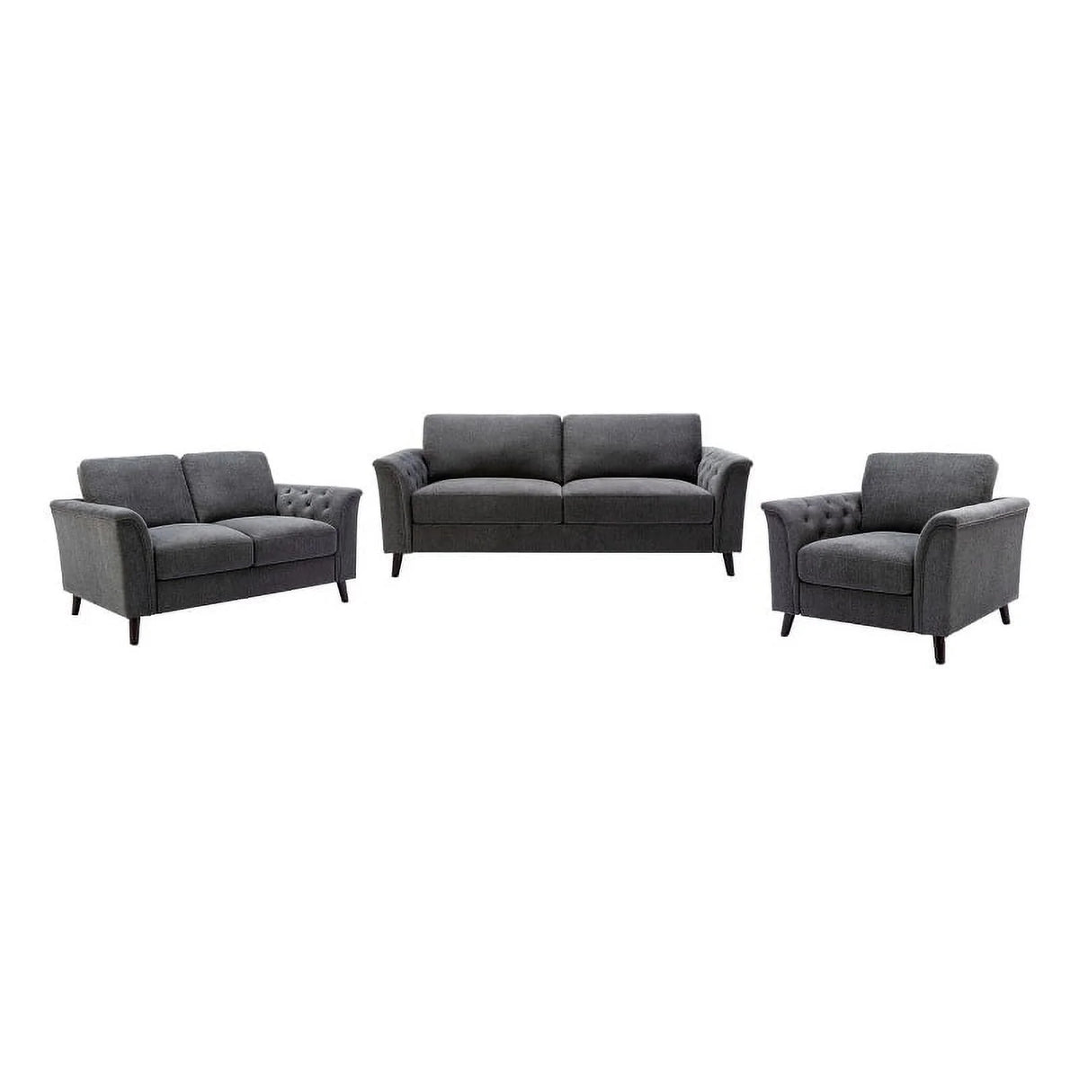 3-Piece Linen Fabric Sofa Set with Tufted Arms in Dark Gray A133418