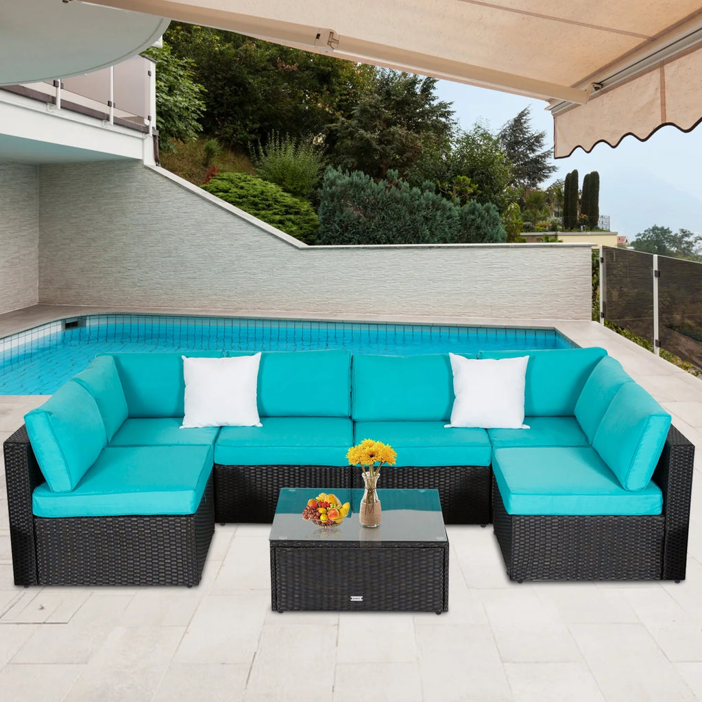 7 Pc Wicker Rattan Patio Furniture Set F37269
