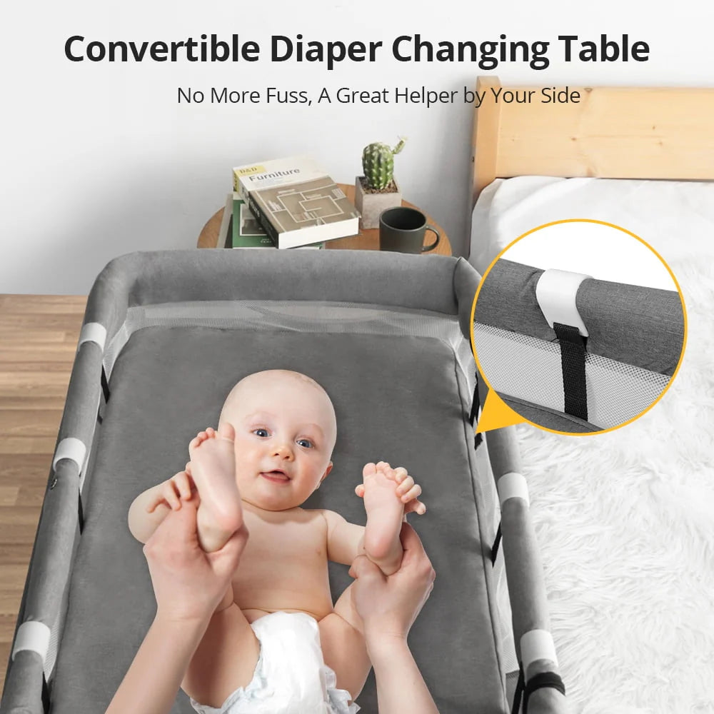 4 in 1 Adjustable Baby Bassinet with Changing Table, Storage Basket, Wheel, Mosquito Net B9678