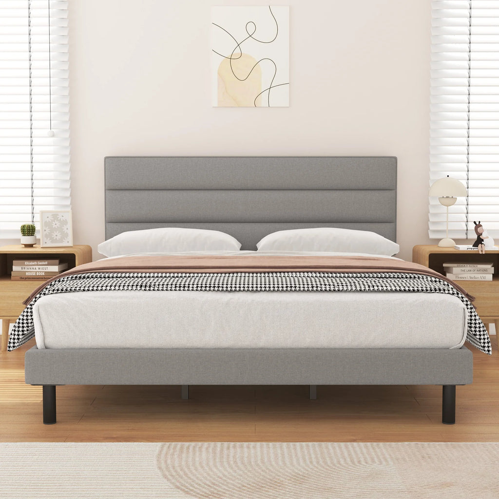Queen Size Wingback Fabric Upholstered Platform Bed Frame M775