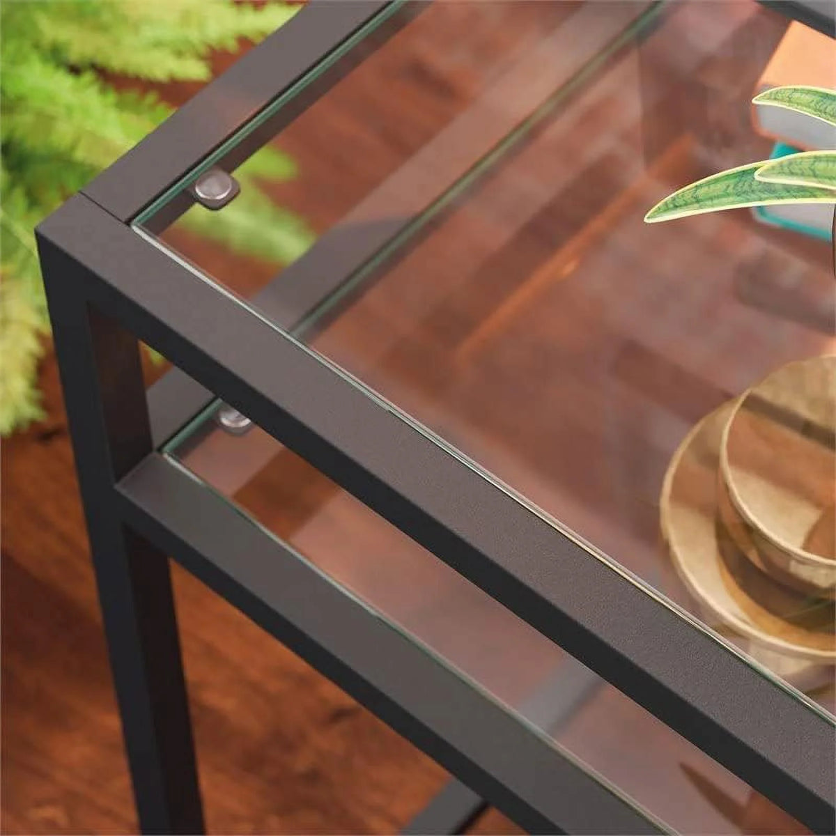 Black Metal End Table with Tempered Glass Top N10043