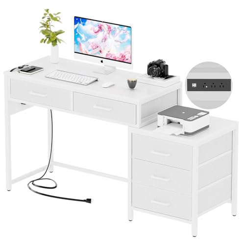 White Reversible Computer Desk with 5 Drawers X56914