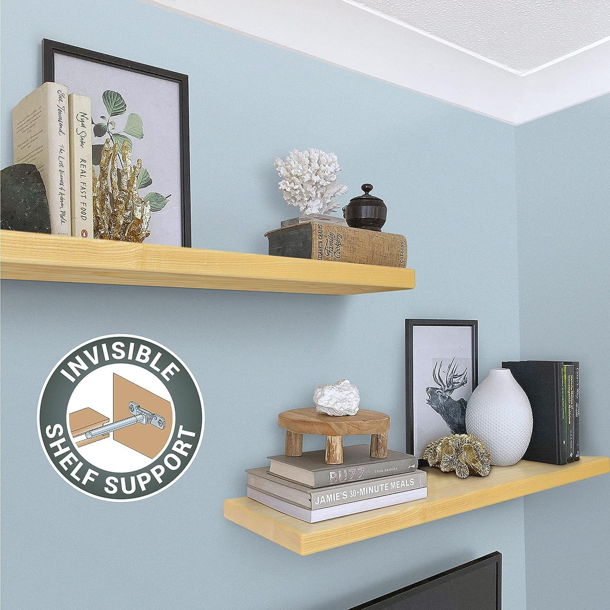 White Set of 2 Ash Wood Floating Shelves H686