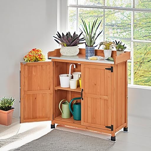 Brown Wooden Potting Bench Table with Removable Shelf Q37120