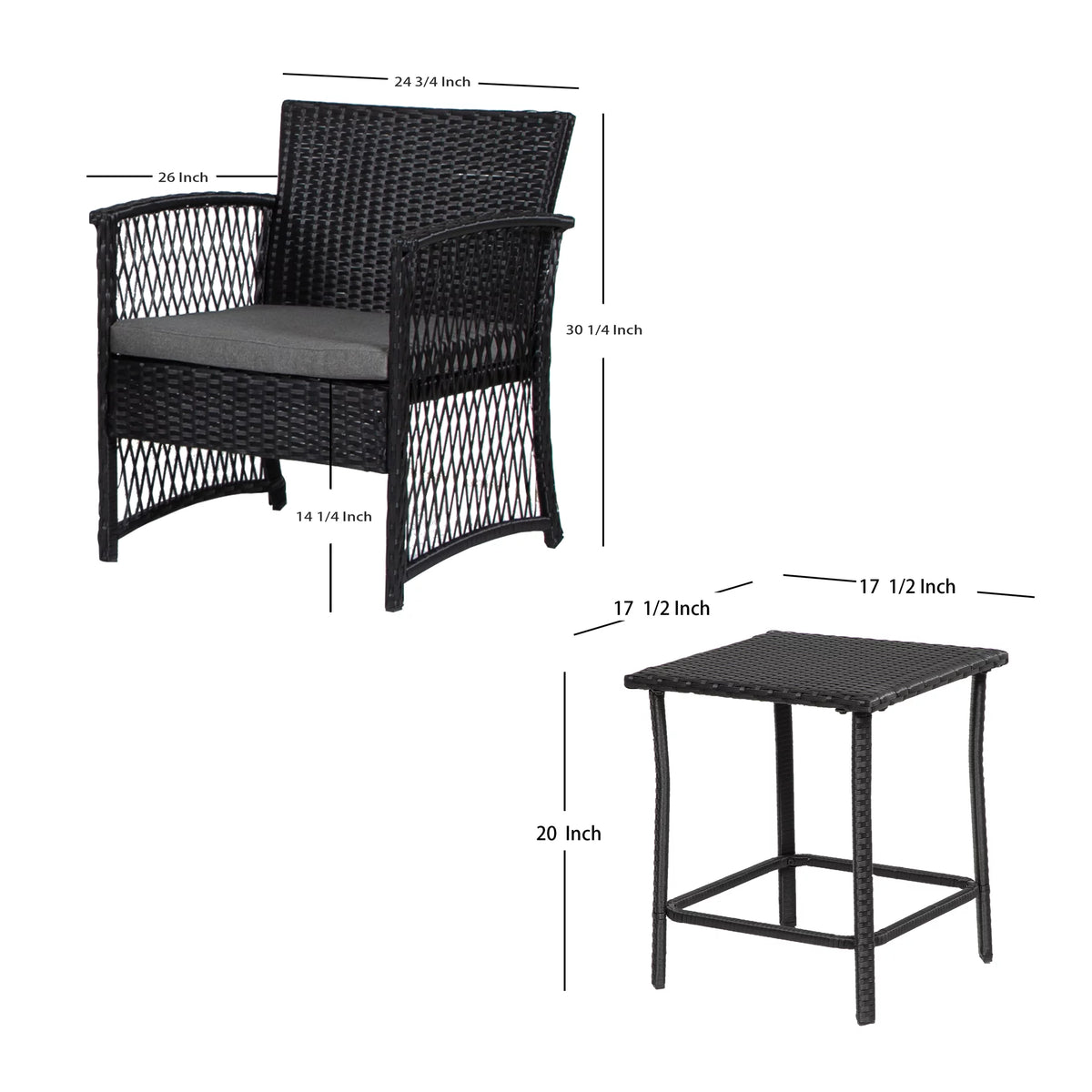 3 Piece Wicker PE Rattan Patio Bistro Set M828
