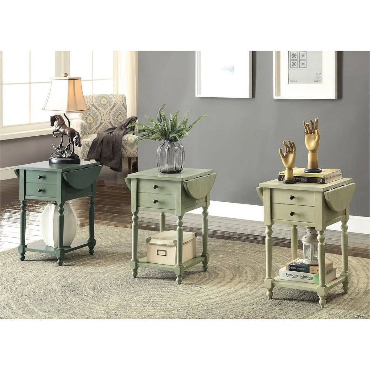 Wood Drop-Leaf Side Table Antique Gray H229776