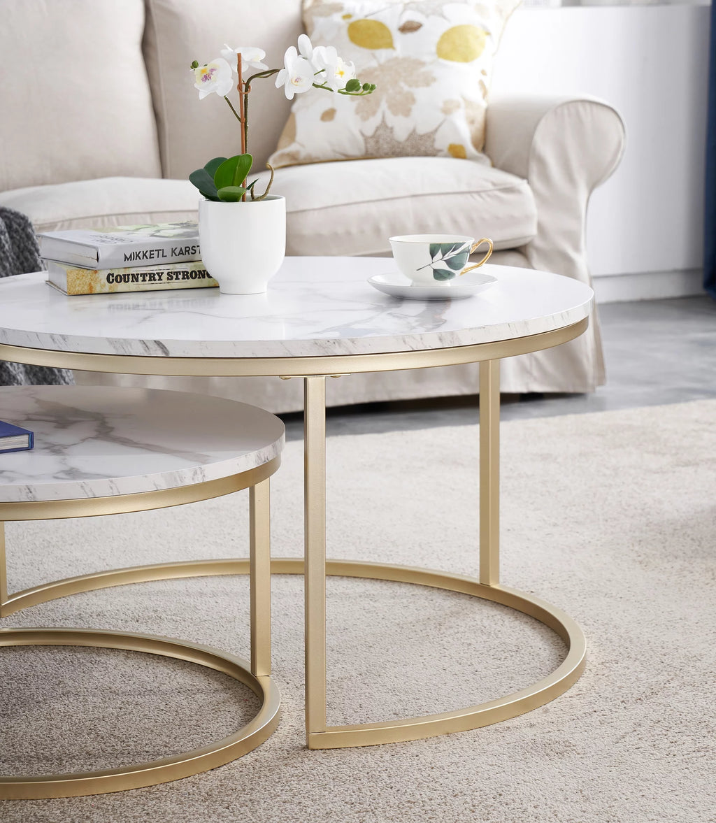 Round Nesting Coffee Table Set Gold H53345
