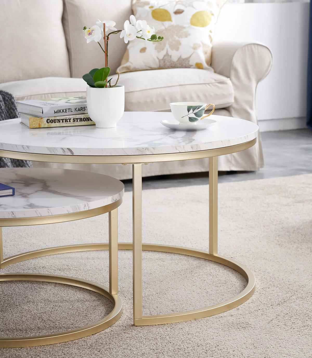 Round Nesting Coffee Table Set Gold H53345