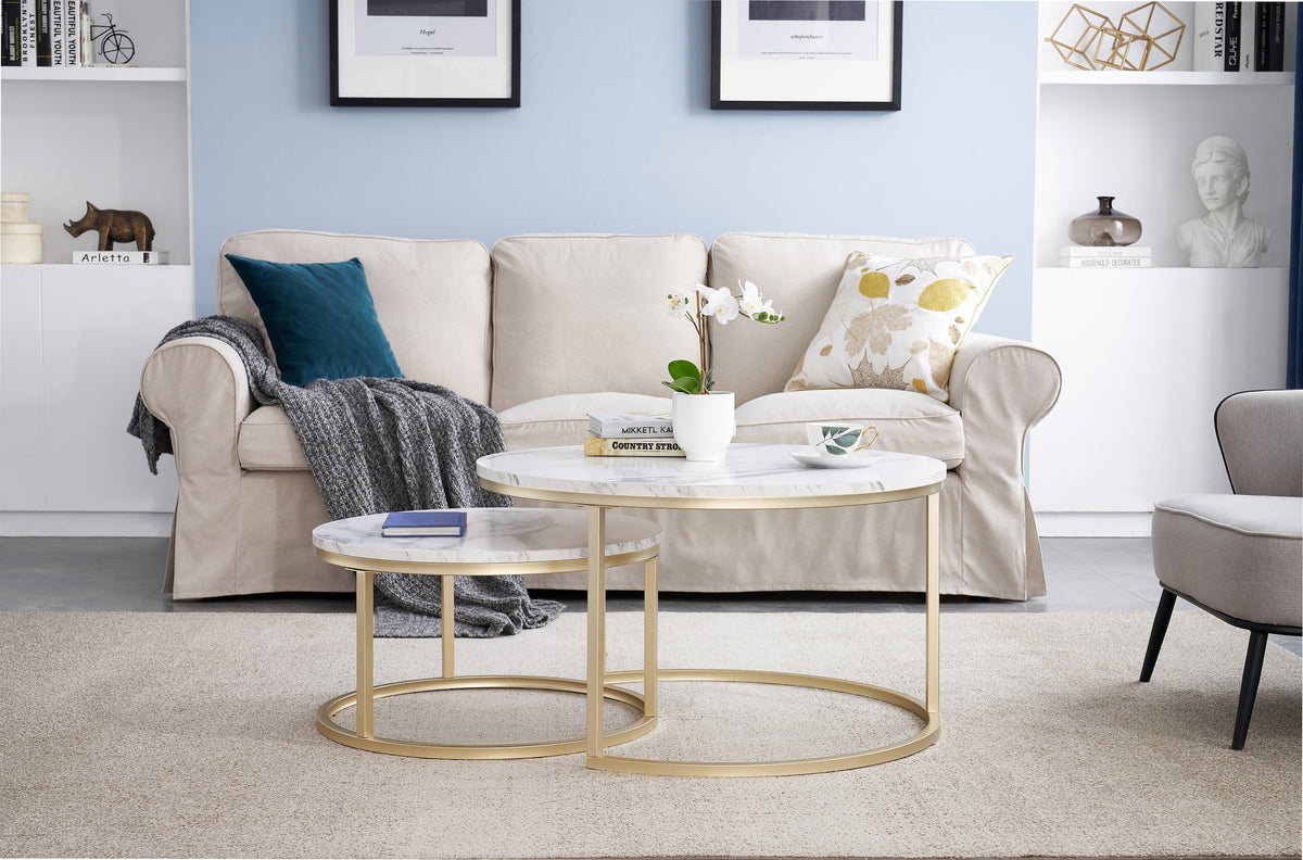 Round Nesting Coffee Table Set Gold H53345