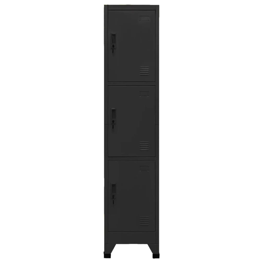 Black Steel Locker Cabinet with 3 Lockable Doors E18327
