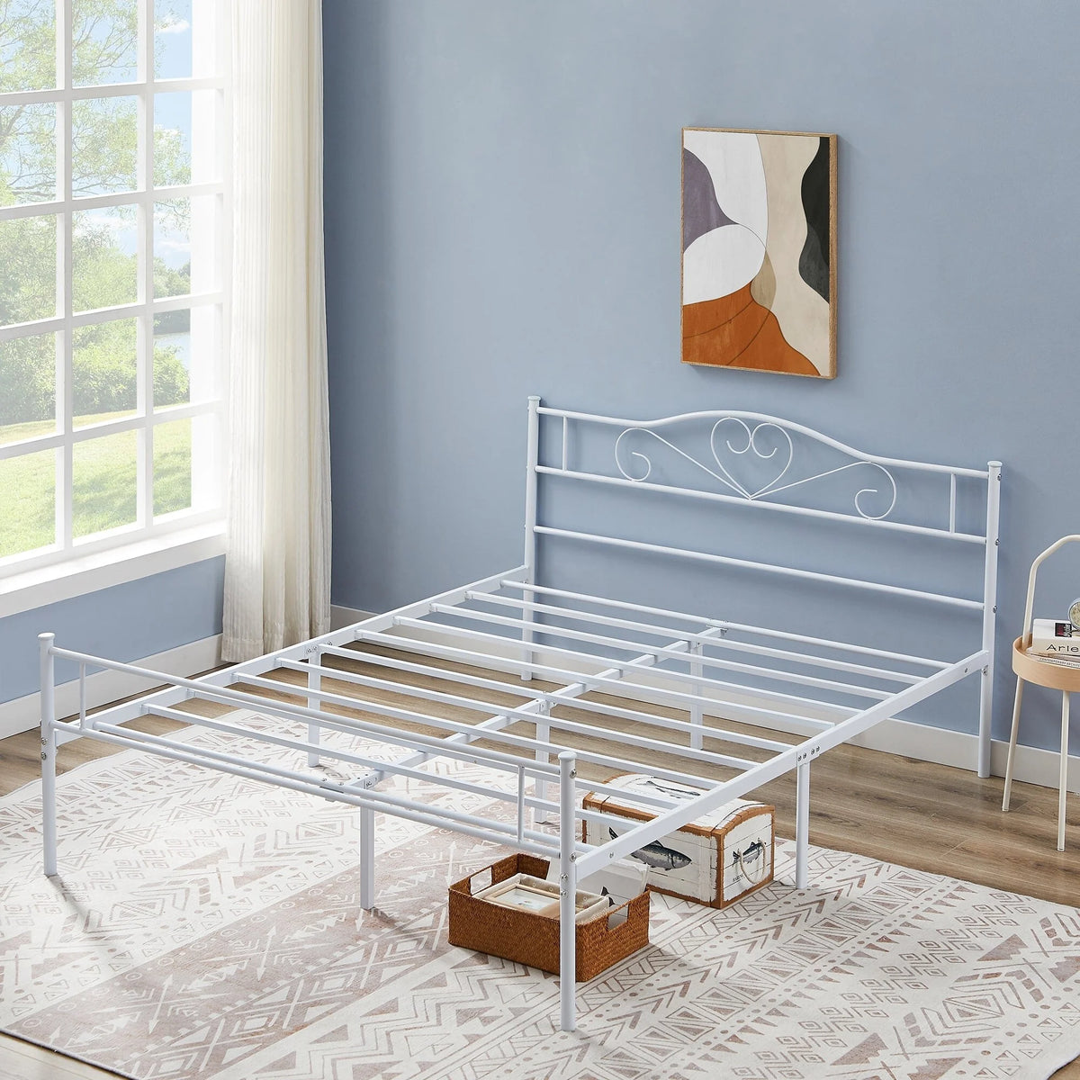 Queen Size White Platform Bed with Headboard R38824