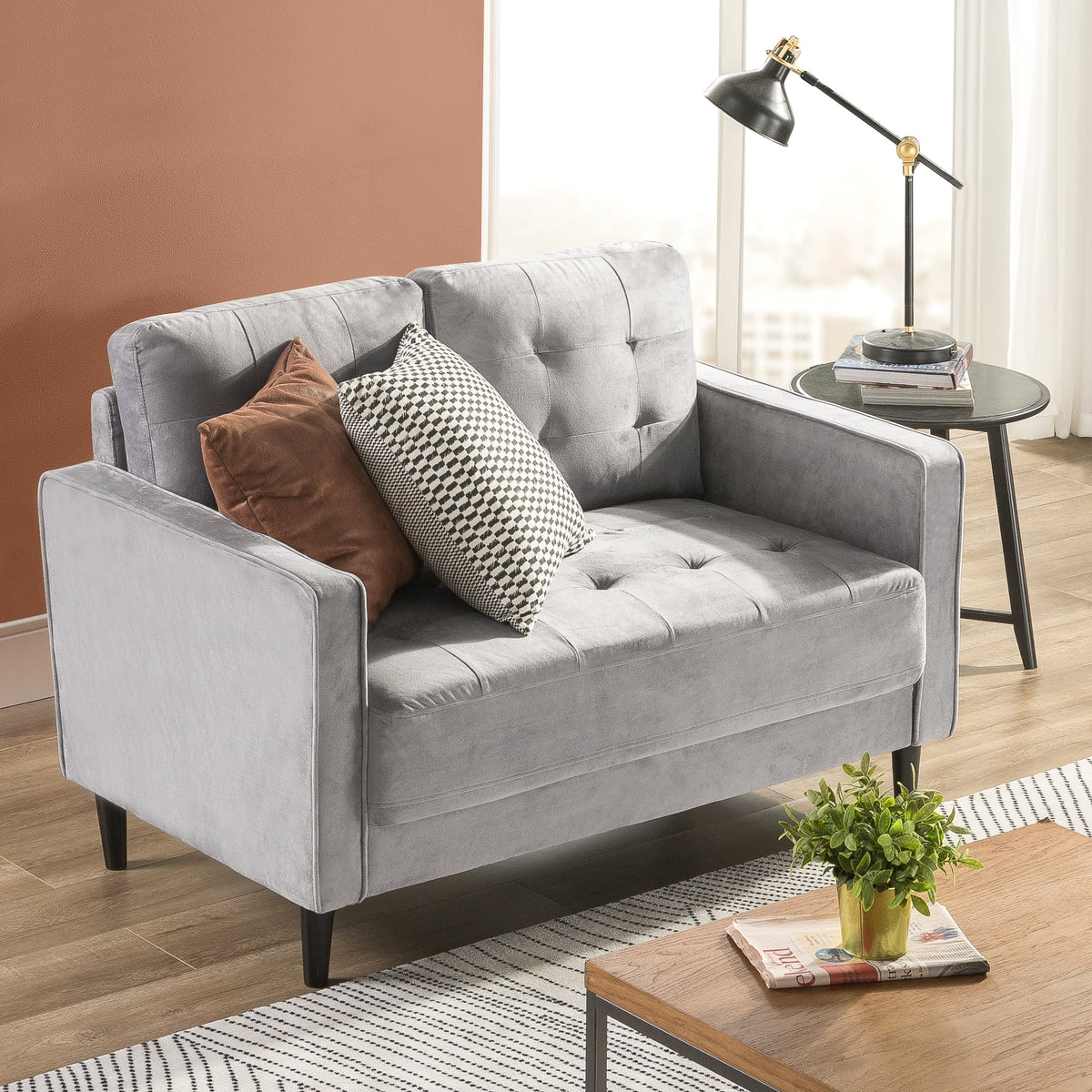 Grey Velvet Loveseat V1432
